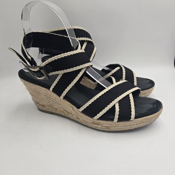 Old Navy Black Espadrille Wedge Sandals Size 9 Strappy Platform Summer Shoes Y2K - Picture 1 of 9